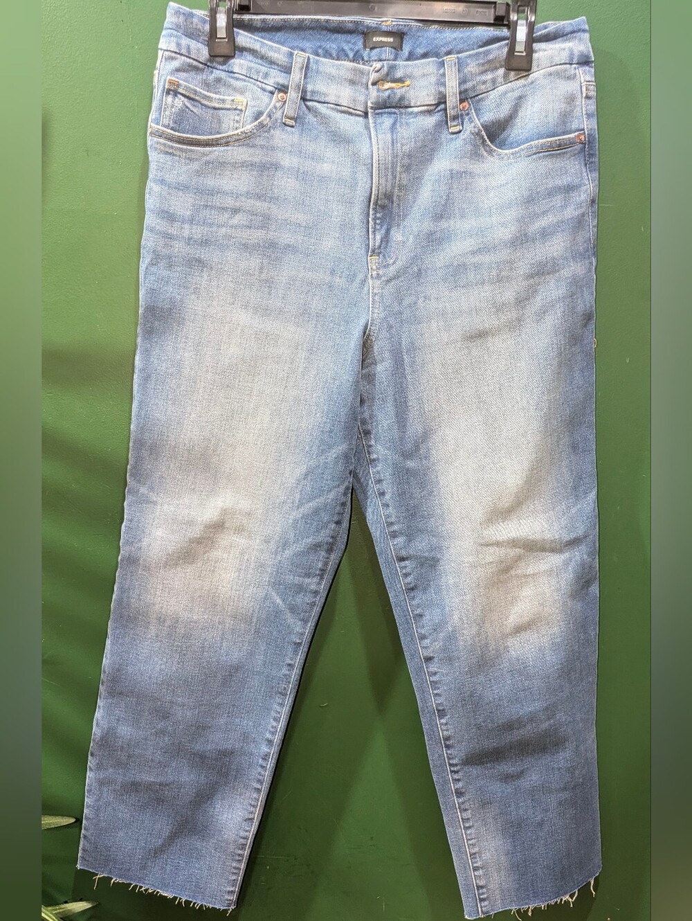 Express Women's High-Waisted Raw Hem Straight Ankle Jeans Size 12
